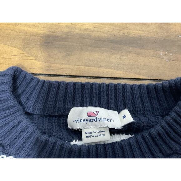 Vineyard Vines Size M Striped Fisherman Crewneck Sweater Ivory Blue Cable Knit - Picture 2 of 7